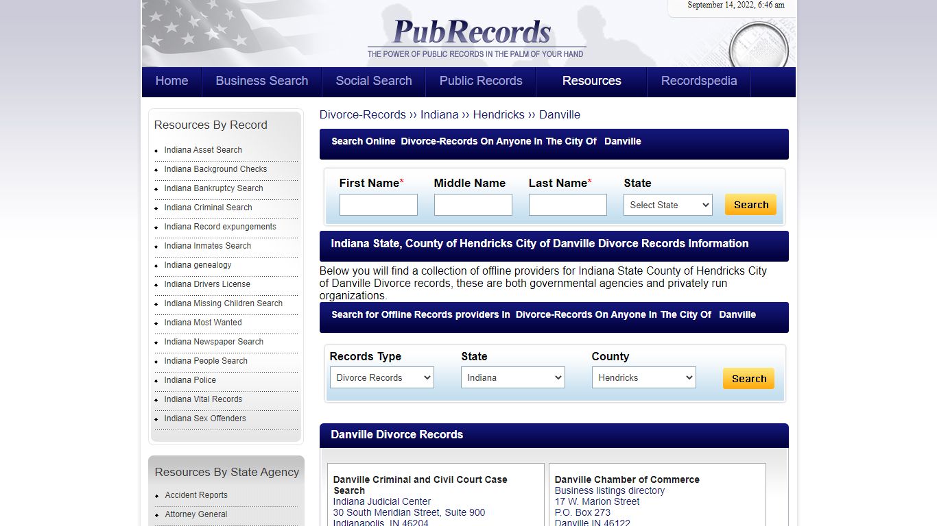Danville, Hendricks County, Indiana Divorce Records